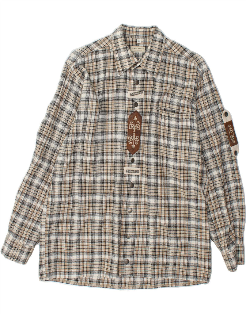 LANDHAUS Mens Trachten Shirt Size 39/40 Medium Brown Check Cotton Vintage Landhaus and Second-Hand Landhaus from Messina Hembry 