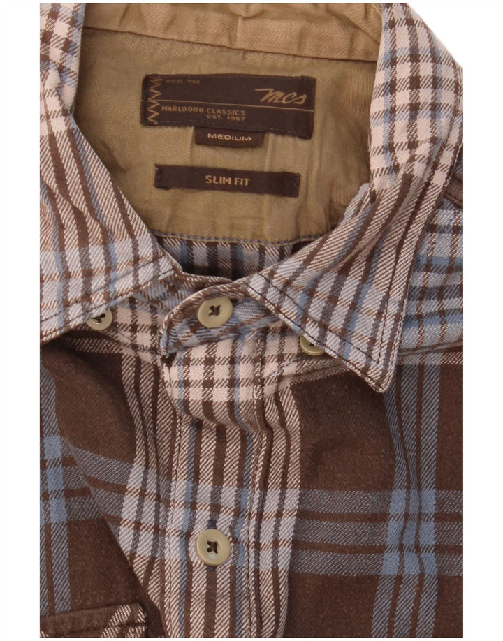 Marlboro Classics Mens Slim Fit Flannel Shirt Medium Brown