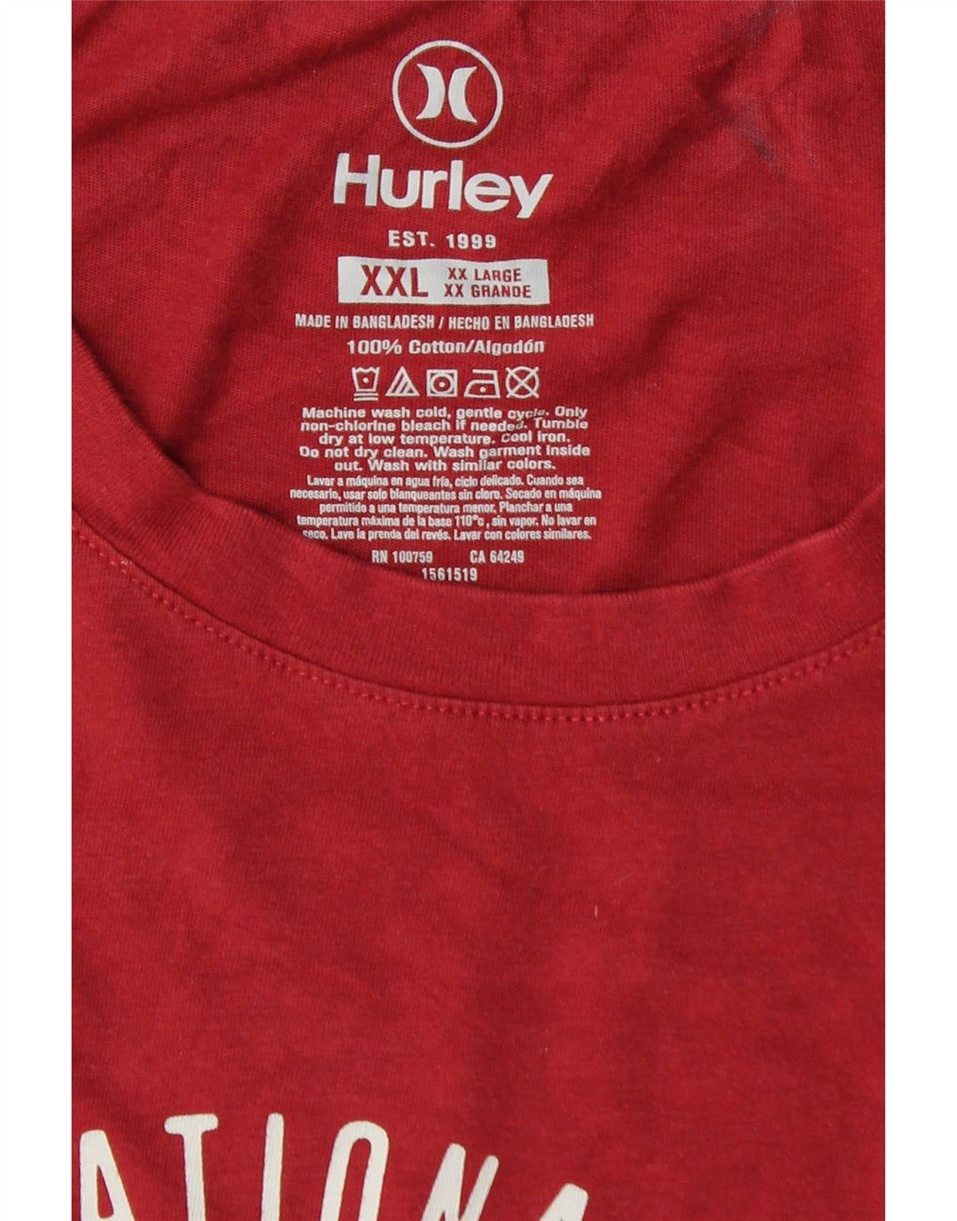 HURLEY Mens Graphic T-Shirt Top 2XL Red Cotton