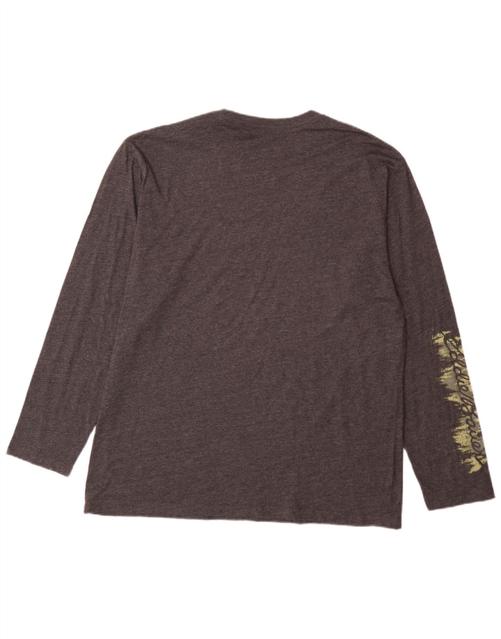 Eddie Bauer Mens Graphic Top Long Sleeve Large Grey Flecked Cotton
