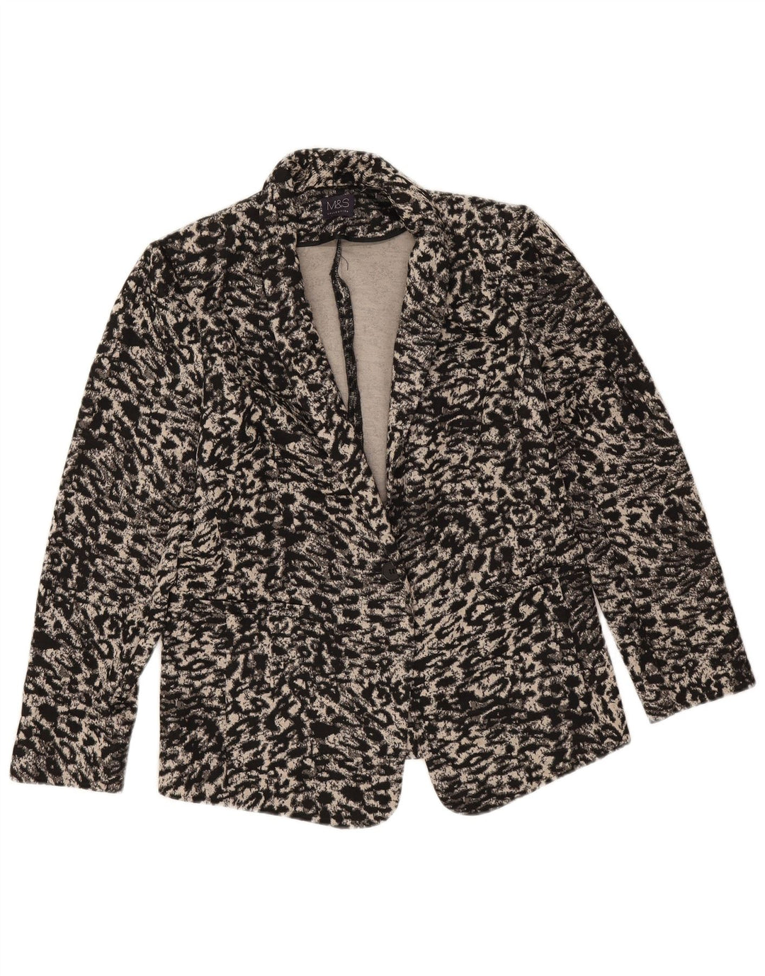 Marks & Spencer Womens Blazer Jacket UK 16 Large Beige Animal Print