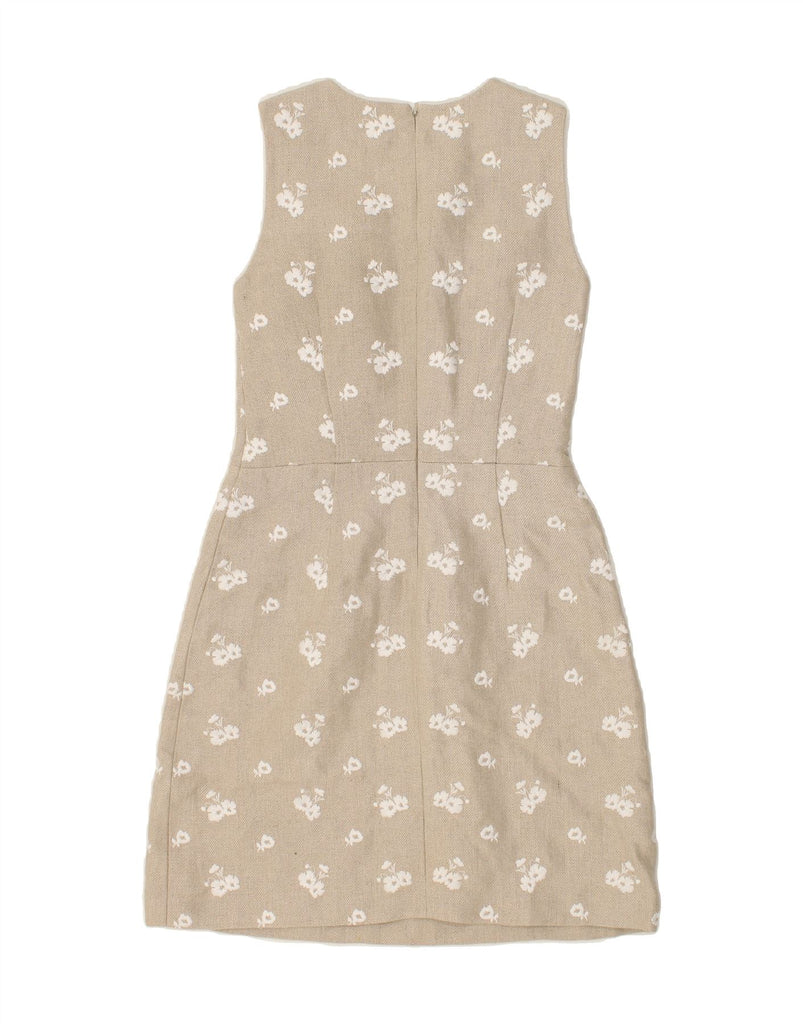 MICHAEL KORS Womens Sleeveless Basic Dress US 4 Small Beige Floral Linen | Vintage Michael Kors | Thrift | Second-Hand Michael Kors | Used Clothing | Messina Hembry 