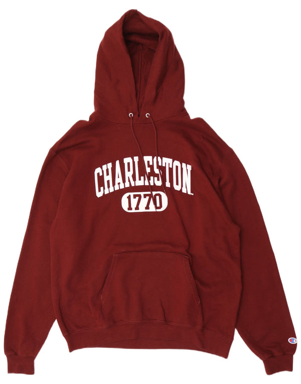 Champion Mens Charleston Graphic Hoodie Jumper Large Maroon Cotton
