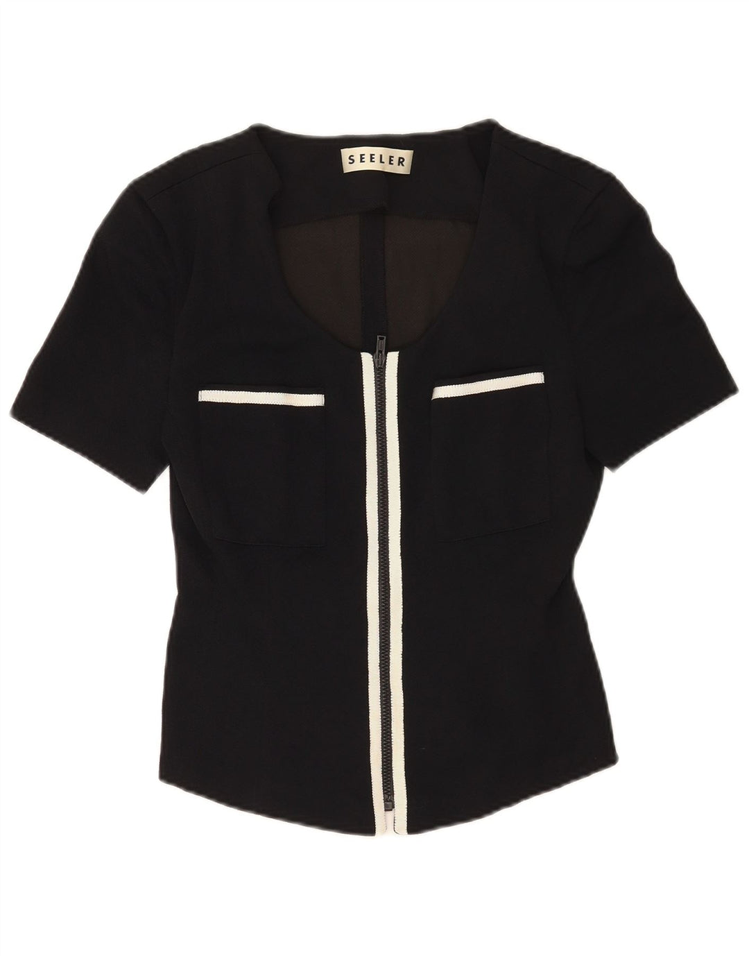 Seeler Womens Short Sleeve Shirt Blouse EU 36 Small Black Viscose