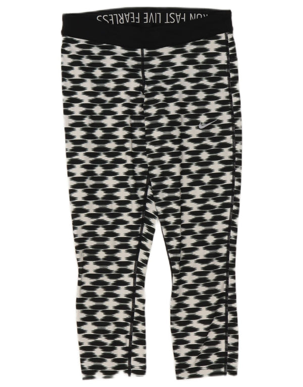 Nike Womens Dri Fit Capri Leggings UK 10 Small Black Geometric
