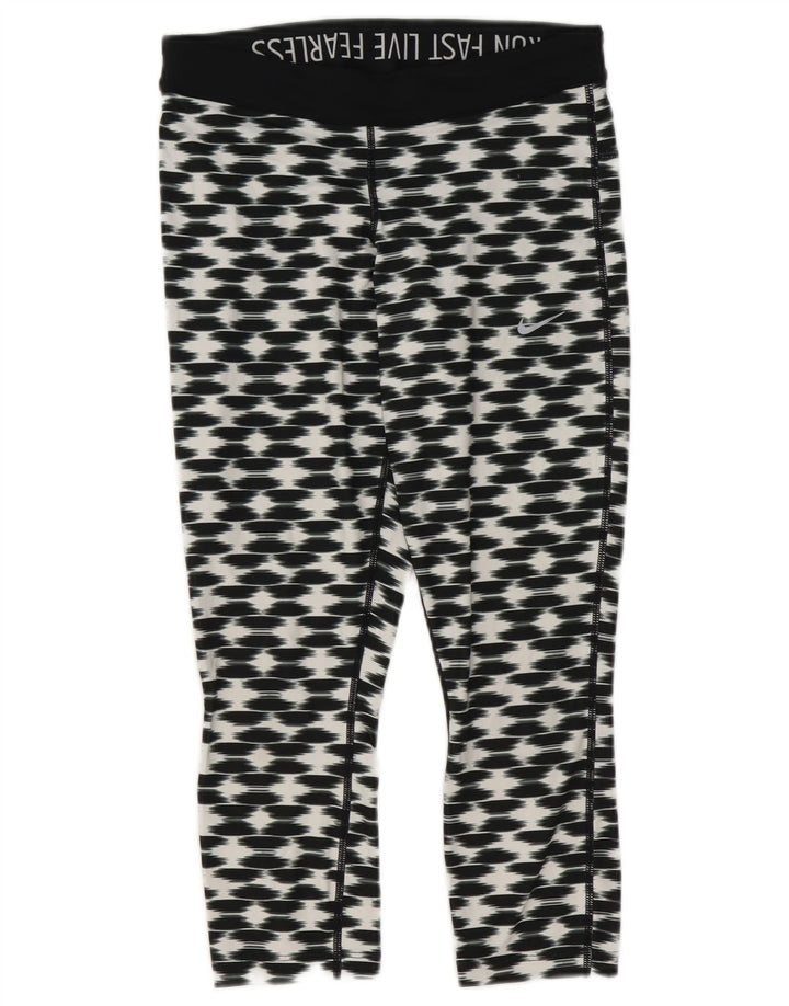 Nike Womens Dri Fit Capri Leggings UK 10 Small Black Geometric