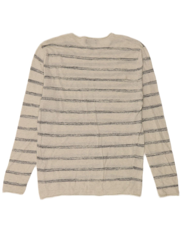 Zara Mens Top Long Sleeve Small White Striped Cotton