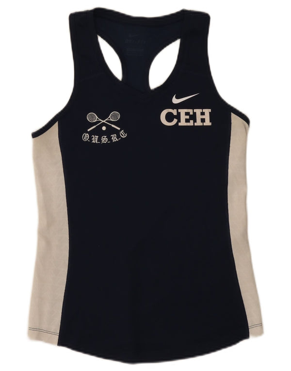 Nike Mens Dri Fit Graphic Vest Top UK 10 Small Navy Blue Colourblock