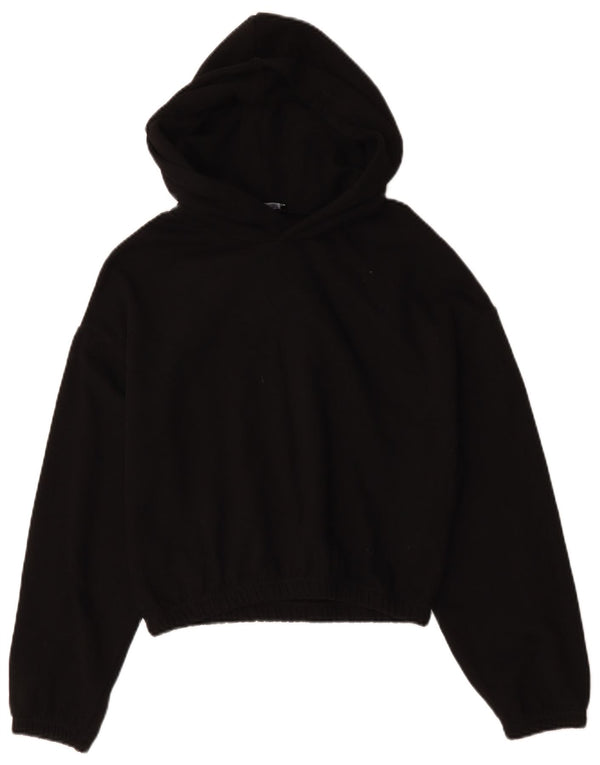 Zara Womens Crop Hoodie Jumper UK 14 Medium Black Cotton