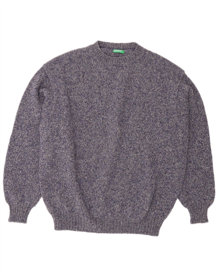 Benetton Mens Crew Neck Jumper Sweater Large Purple Flecked