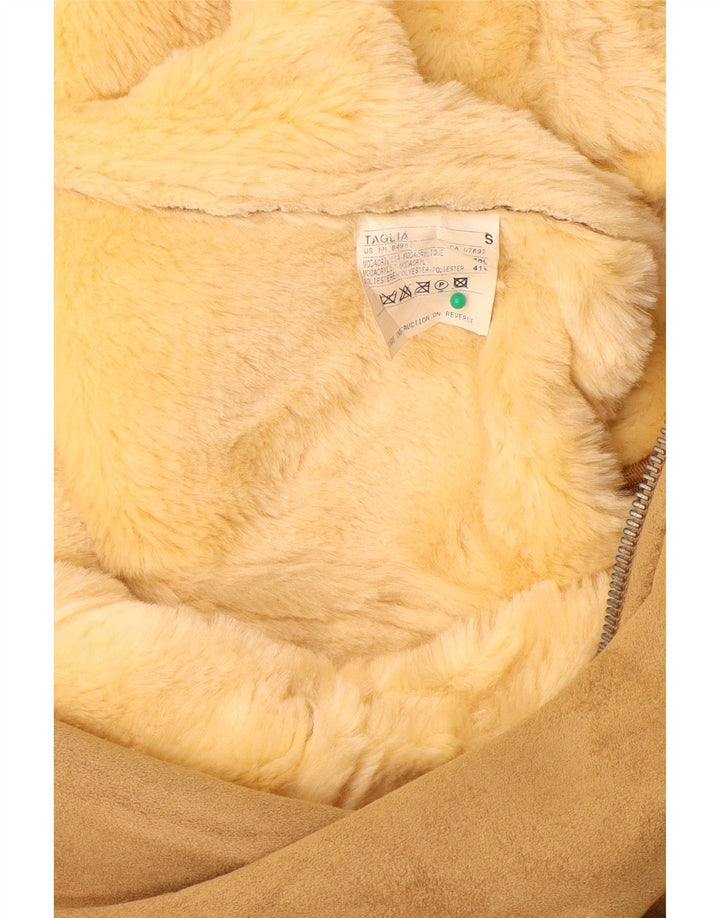 BENETTON Womens Sherpa Overcoat UK 10 Small Beige Modacryl