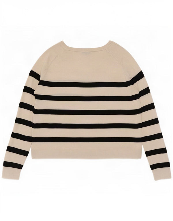 Zara Womens Crop Boat Neck Jumper Sweater UK 14 Medium Off White Striped