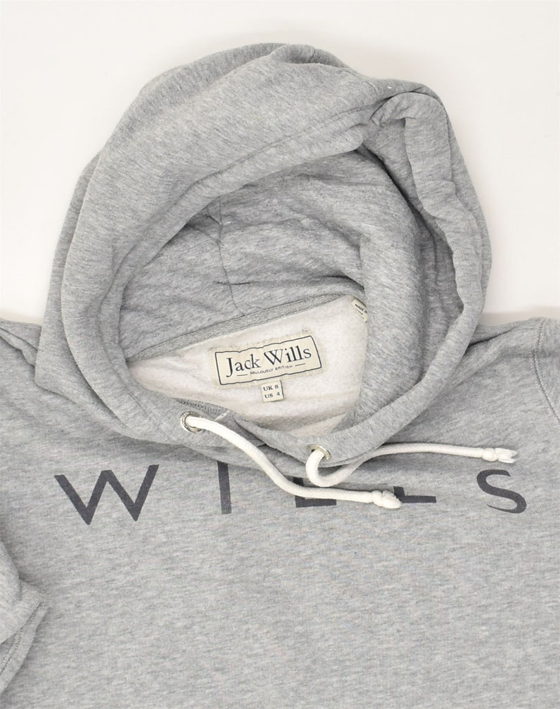 JACK WILLS Womens Graphic Hoodie Jumper UK 8 Small Grey Cotton | Vintage Jack Wills | Thrift | Second-Hand Jack Wills | Used Clothing | Messina Hembry 