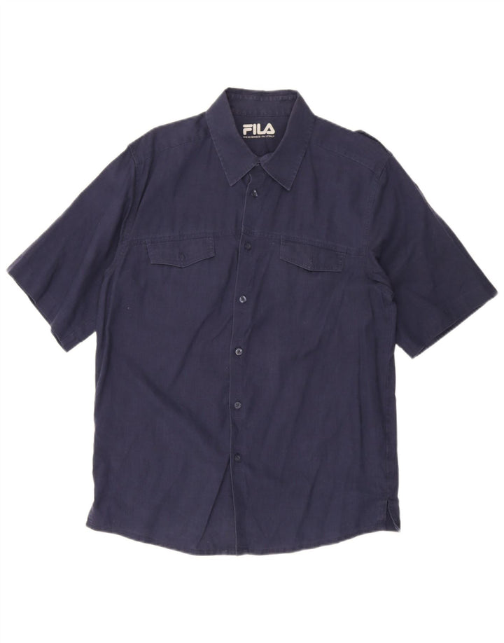 Fila Mens Military Short Sleeve Shirt Medium Navy Blue