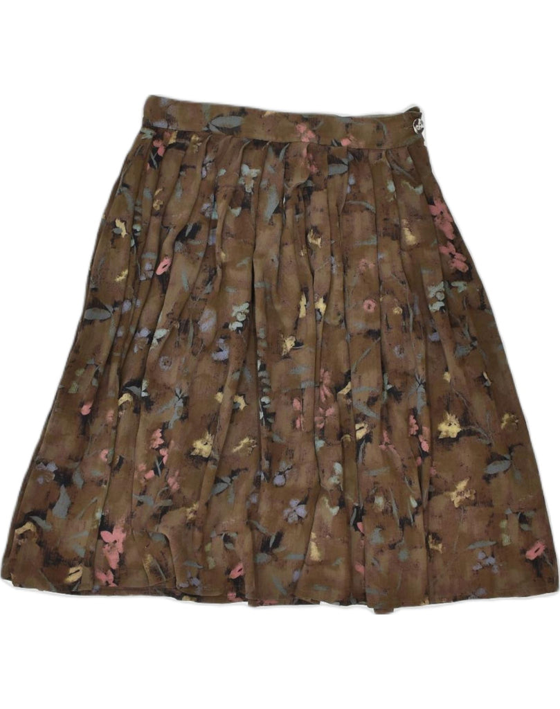 VINTAGE Womens High Waist Pleated Skirt IT 42 Medium W26 Brown Floral | Vintage | Thrift | Second-Hand | Used Clothing | Messina Hembry 