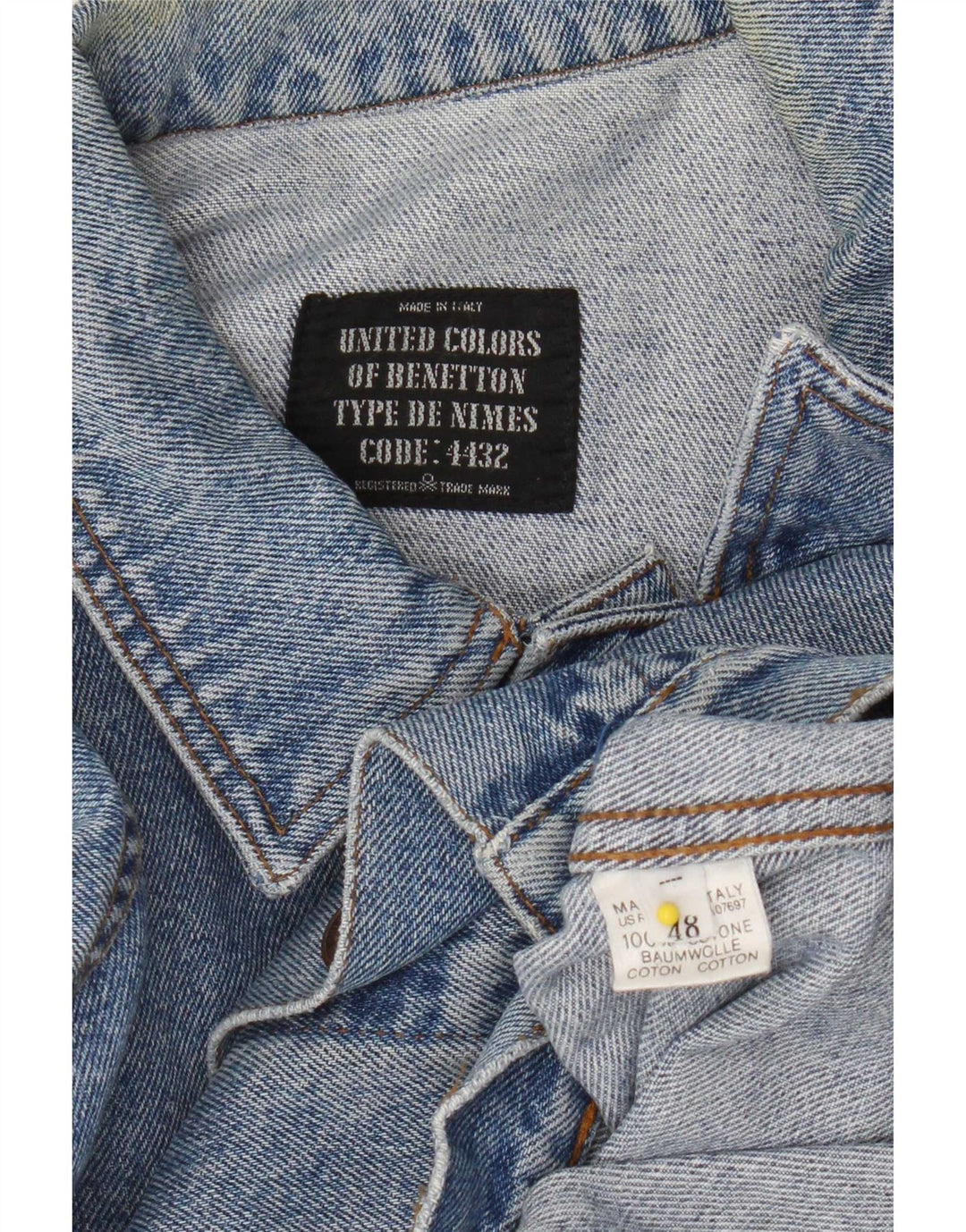 Benetton Mens Denim Jacket IT 48 Medium Blue Cotton
