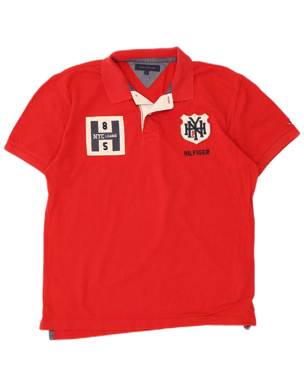 Tommy Hilfiger Mens Graphic Polo Shirt Large Red Cotton
