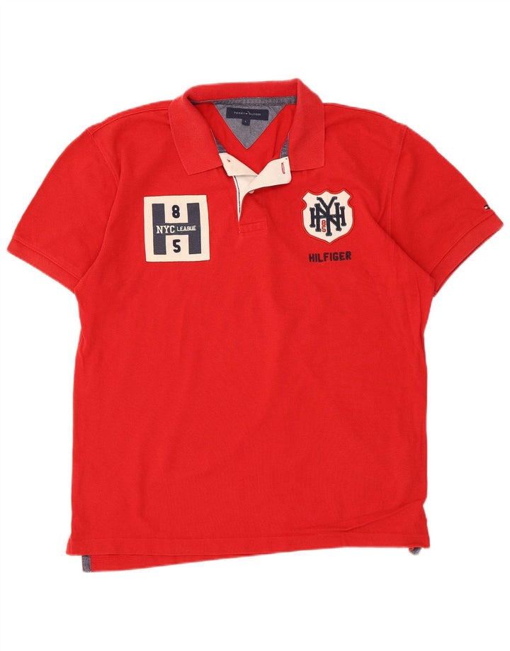 Tommy Hilfiger Mens Graphic Polo Shirt Large Red Cotton