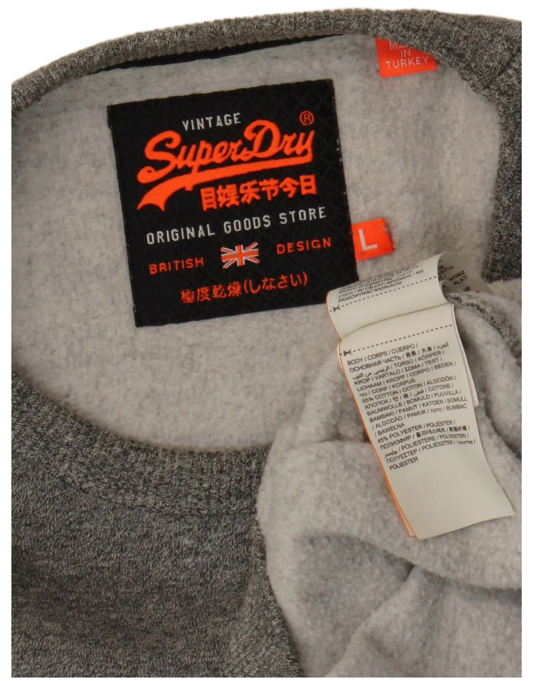 SUPERDRY Mens Graphic Sweatshirt Jumper Large Grey Flecked Cotton