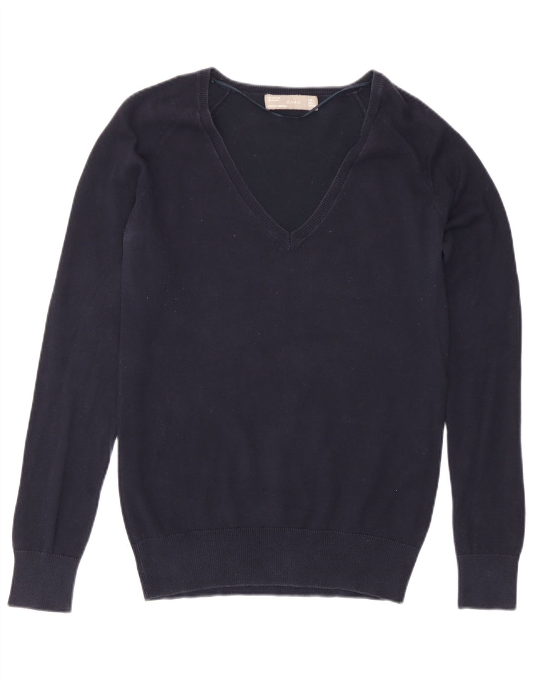 Zara Womens V-Neck Jumper Sweater UK 16 Large Navy Blue