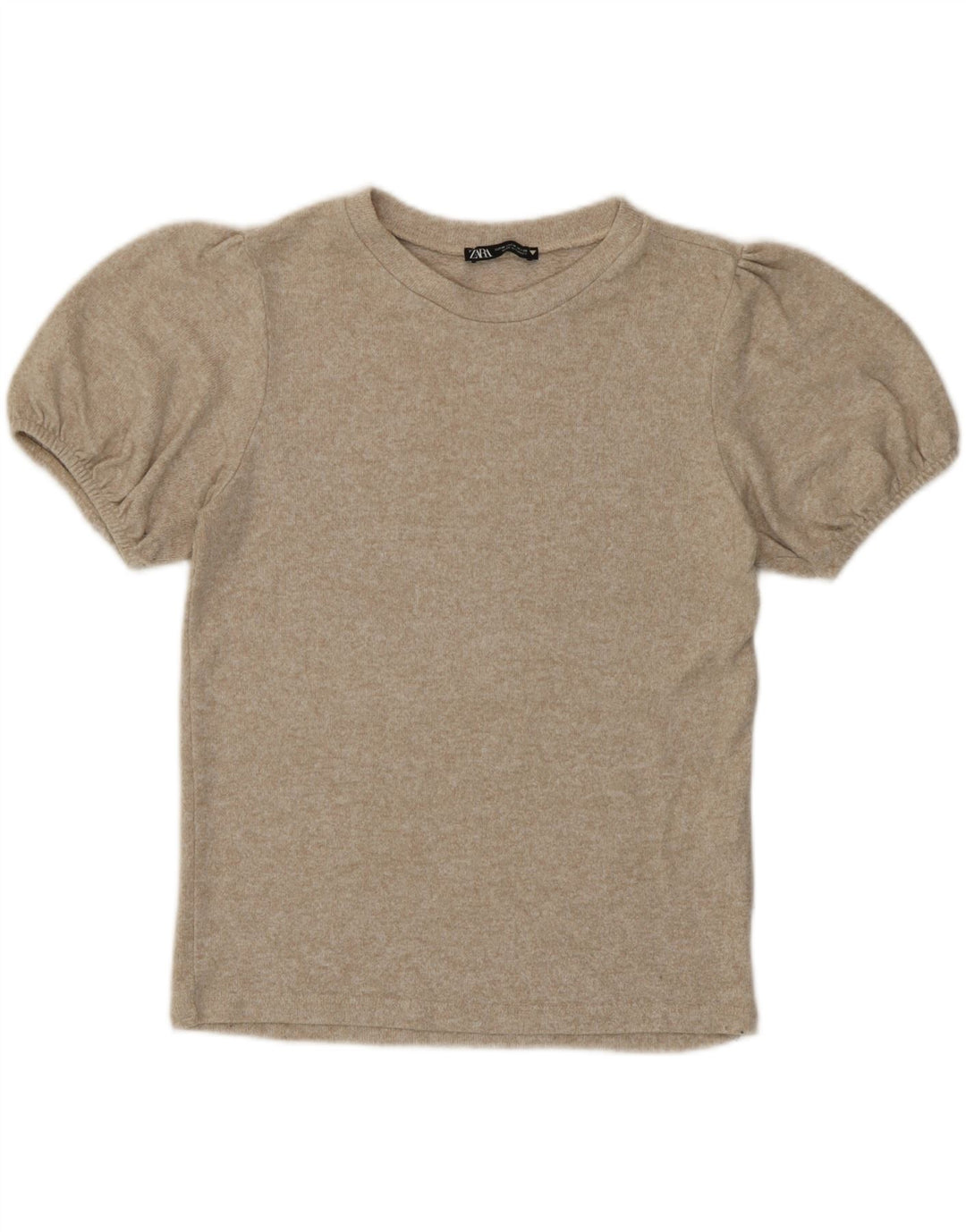 Zara Womens T-Shirt Top UK 12 Medium Beige Flecked Viscose