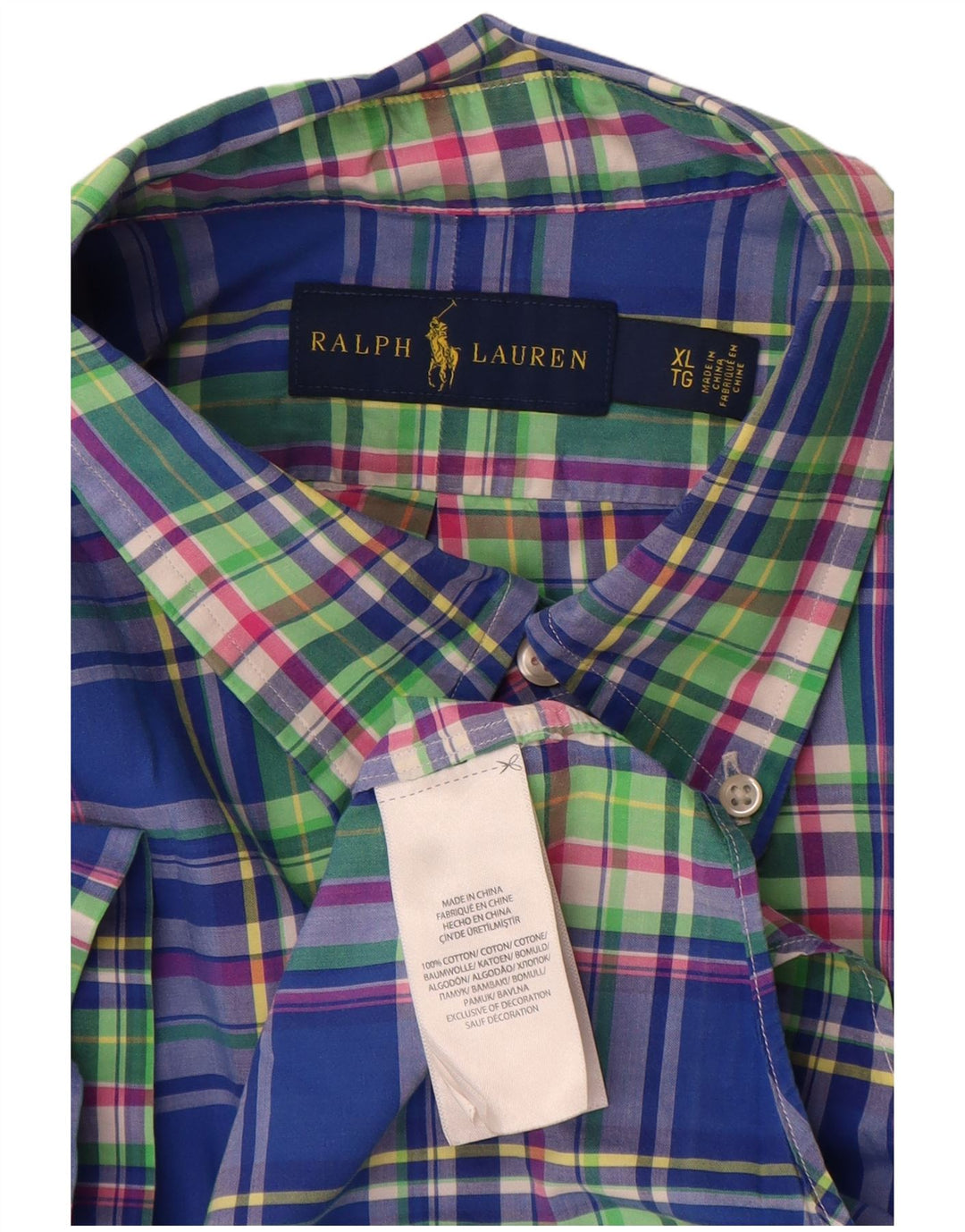 Ralph Lauren Mens Short Sleeve Shirt XL Blue Check Cotton