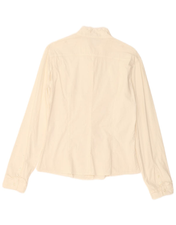 Sisley Womens Military Ruffle Front Shirt UK 12 Medium White