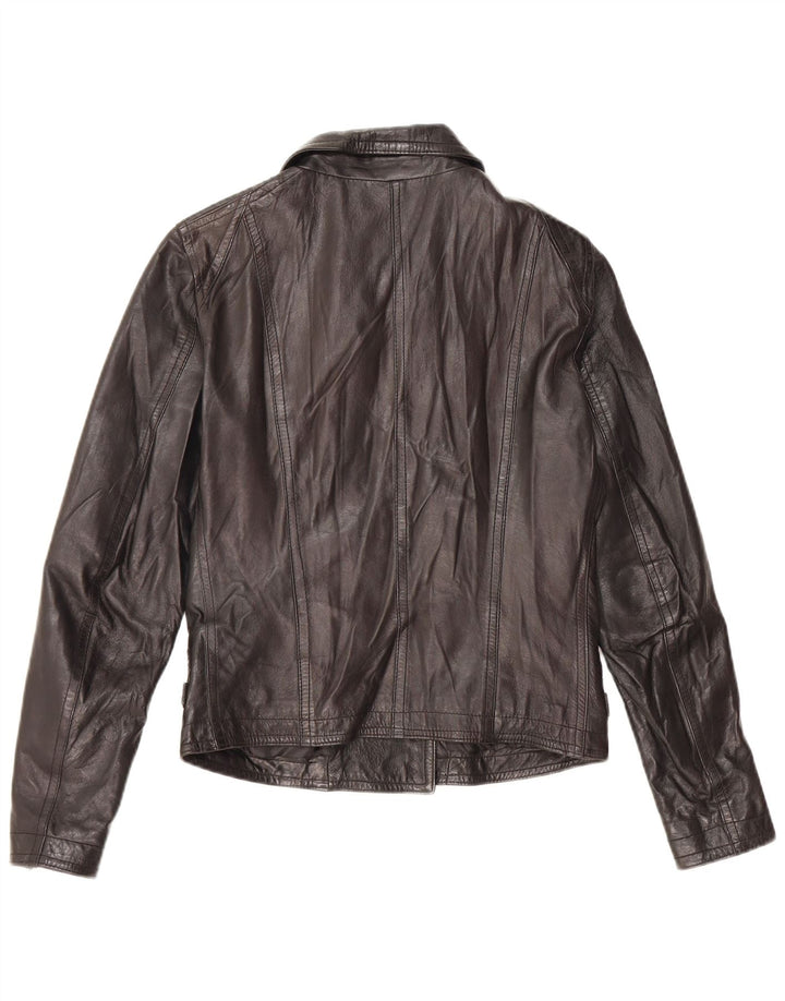 Bayside Womens Leather Biker Jacket IT 44 Medium Black Leather