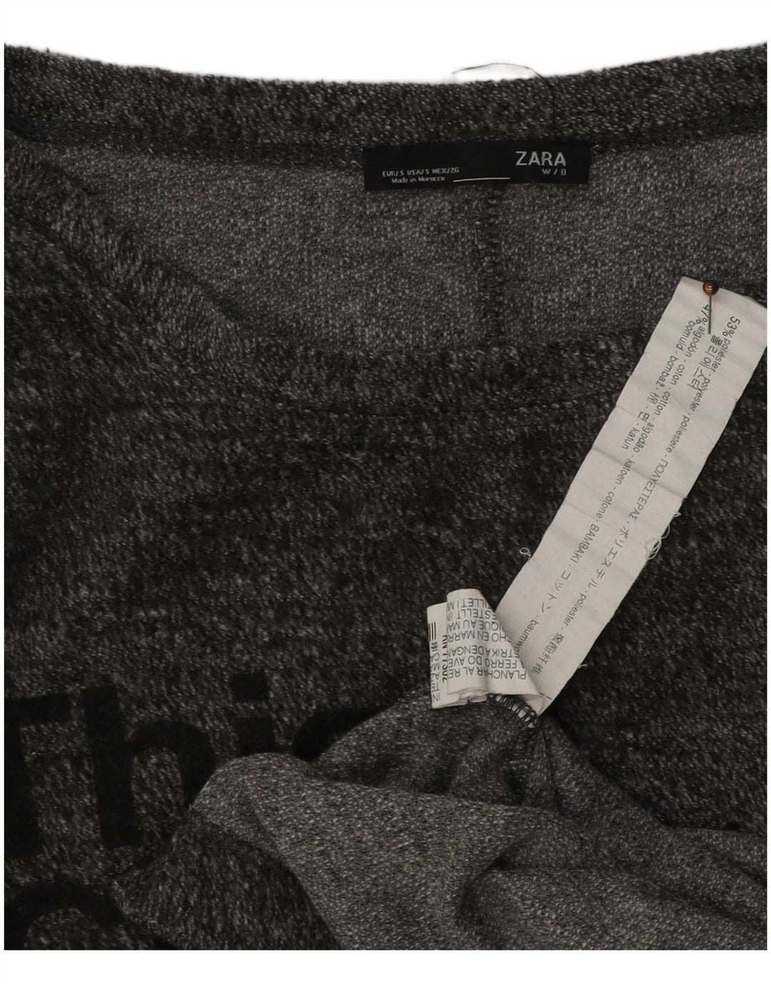 Zara Womens Oversized Graphic Top Long Sleeve UK 8 Small Grey Flecked