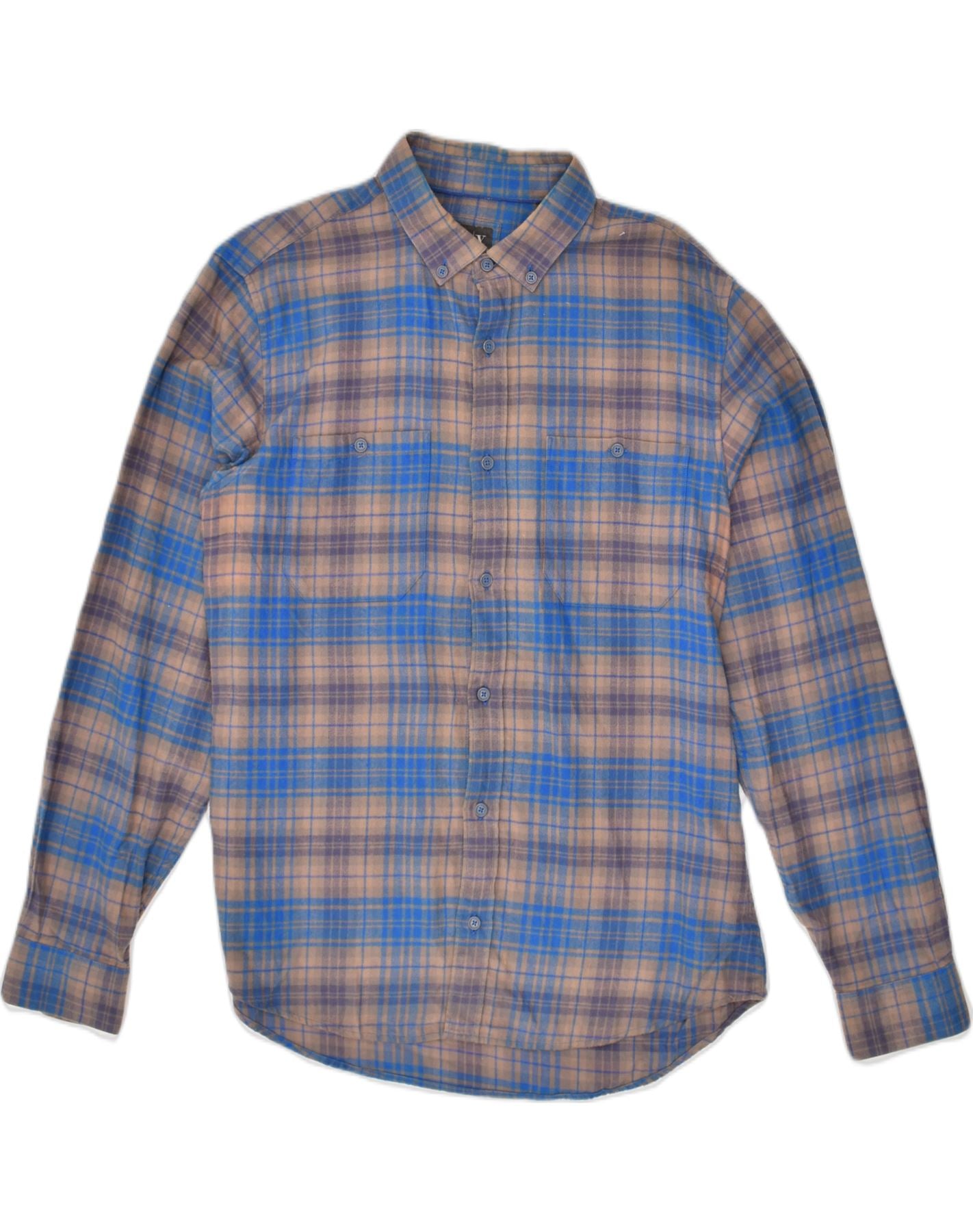 ARMANI EXCHANGE Mens Flannel Shirt Large Blue Check Cotton