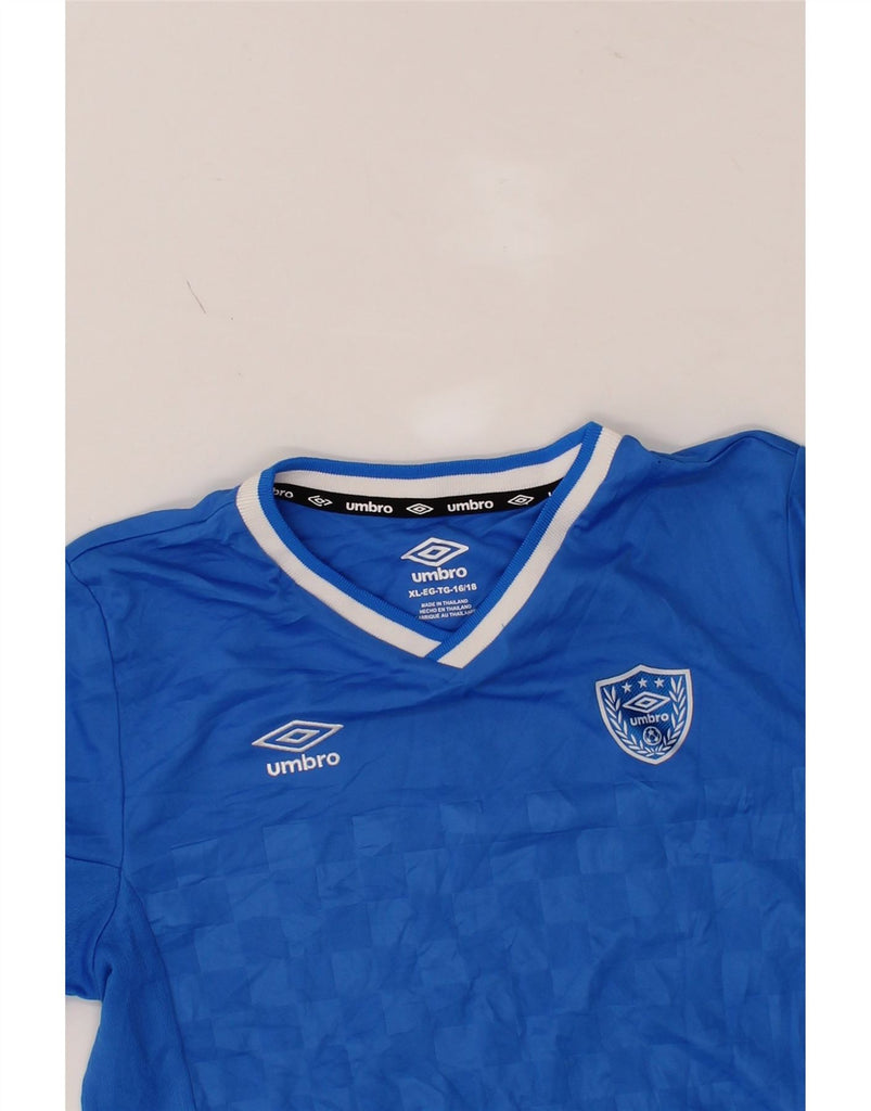 UMBRO Boys T-Shirt Top 15-16 Years XL  Blue Geometric Polyester Vintage Umbro and Second-Hand Umbro from Messina Hembry 