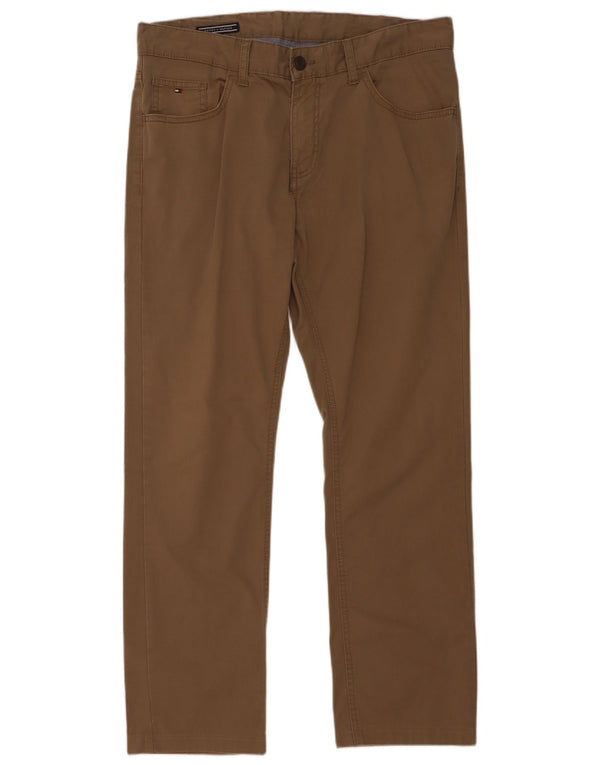 Tommy Hilfiger Mens Straight Casual Trousers W34 L30 Brown Cotton