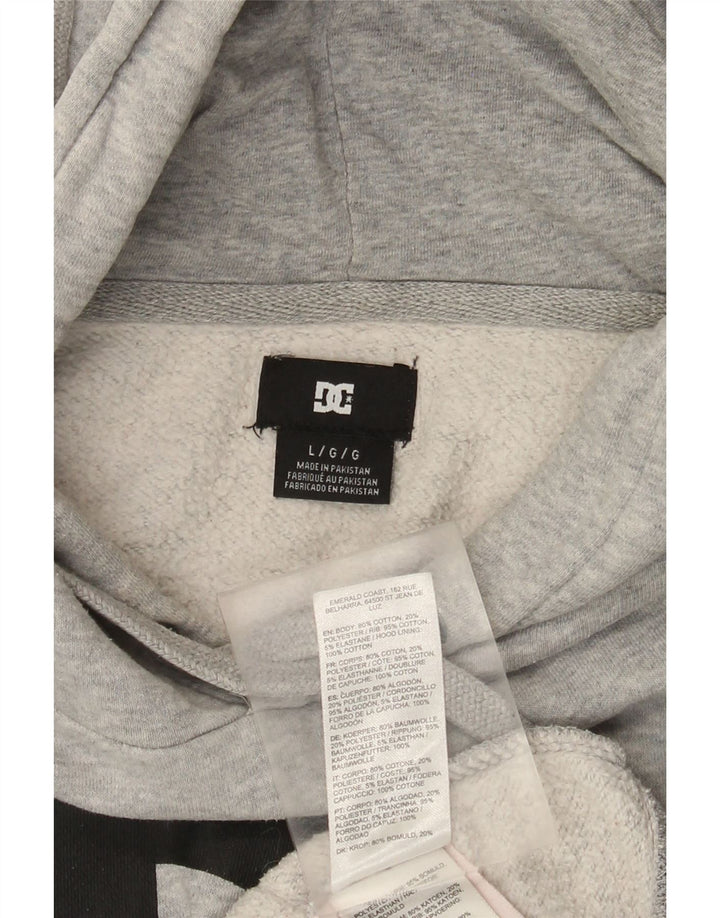 DC Mens Graphic Hoodie Jumper Large Grey Flecked Cotton