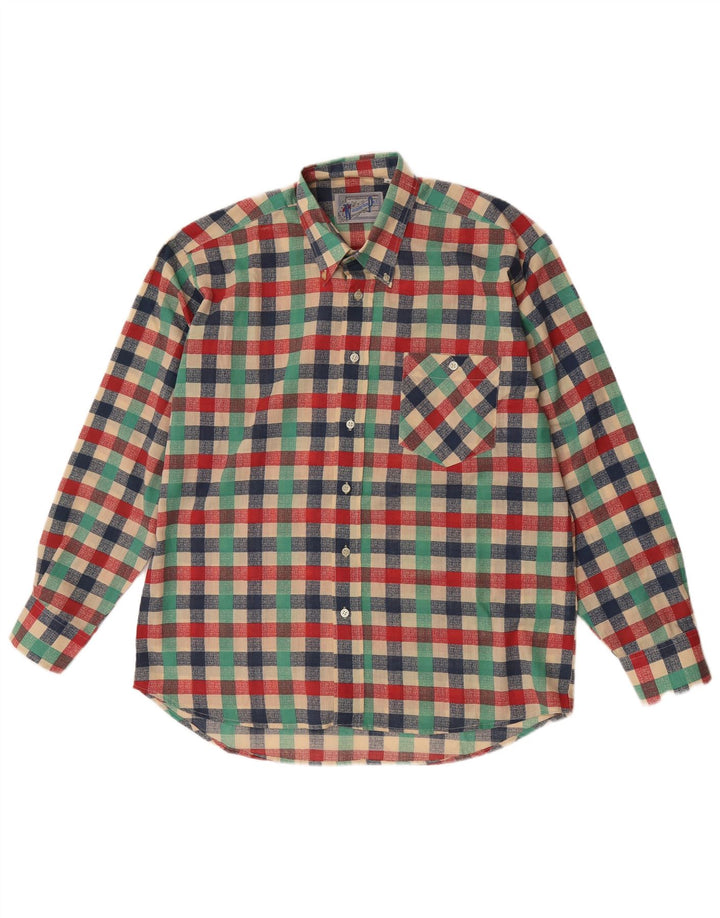 Vintage Mens Shirt Large Multicoloured Gingham Polyester