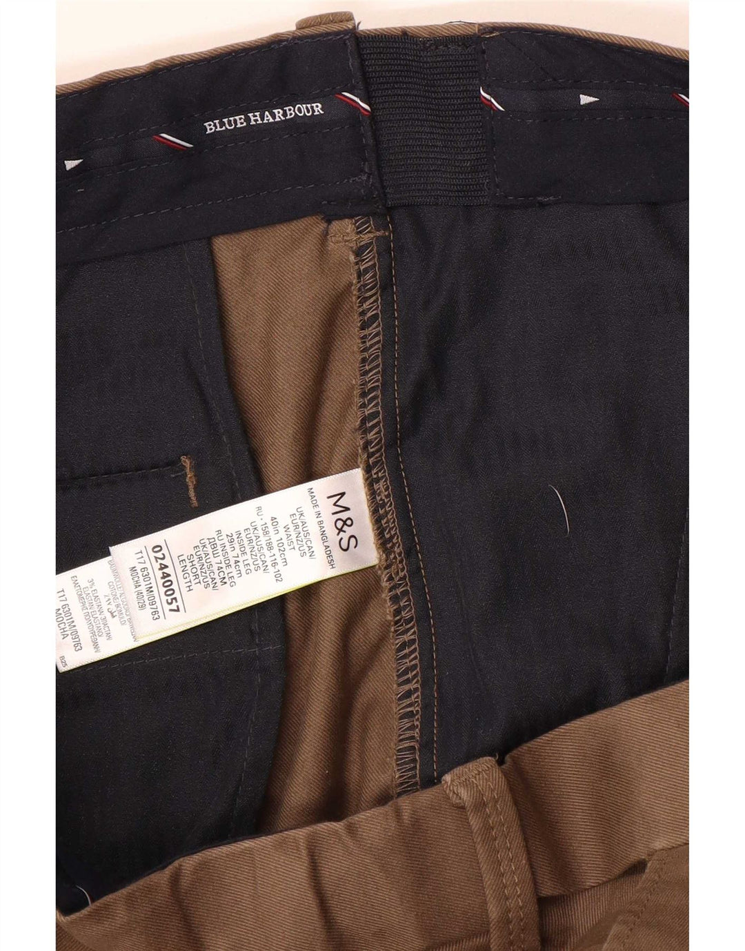 Marks & Spencer Mens Blue Harbour Straight Chino Trousers W40 L29 Brown