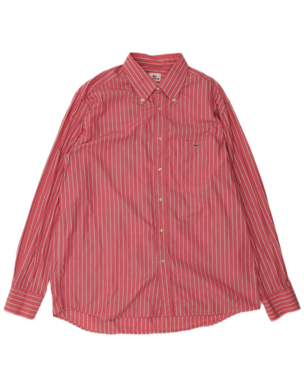 Lacoste Mens Shirt Size 45 XL Pink Striped Cotton