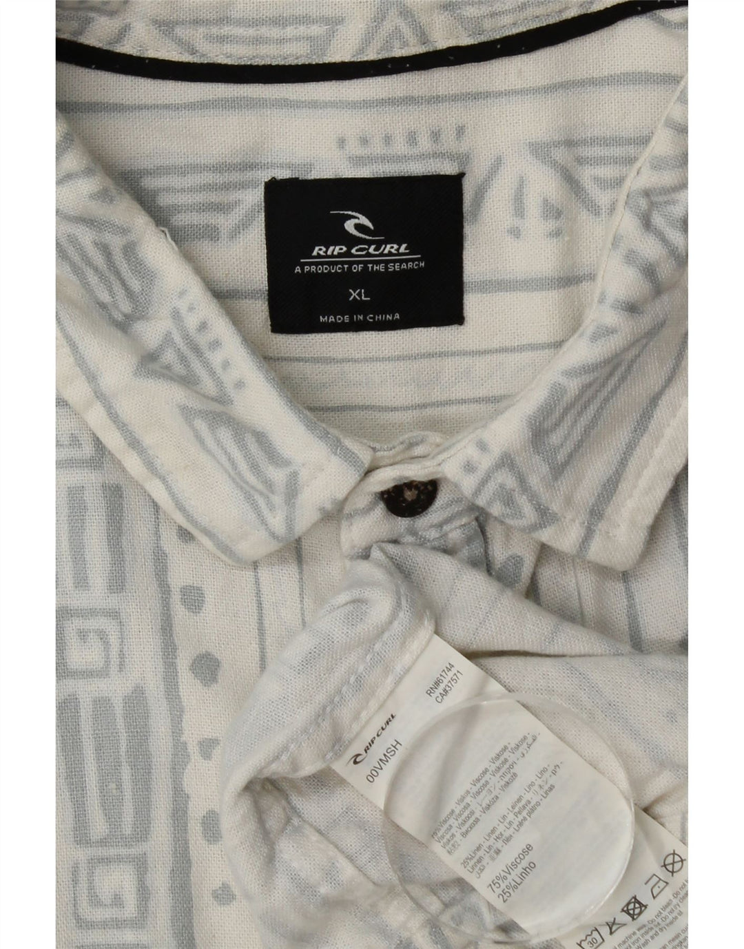 Rip Curl Mens Short Sleeve Shirt XL White Geometric Viscose