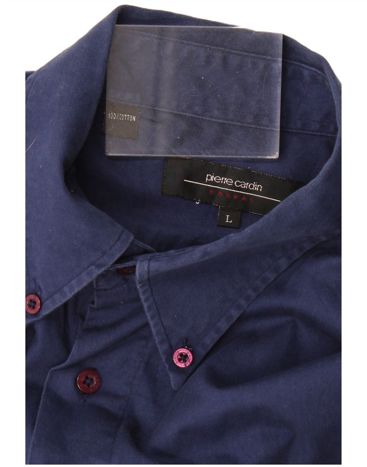 PIERRE CARDIN Mens Shirt Large Navy Blue Cotton