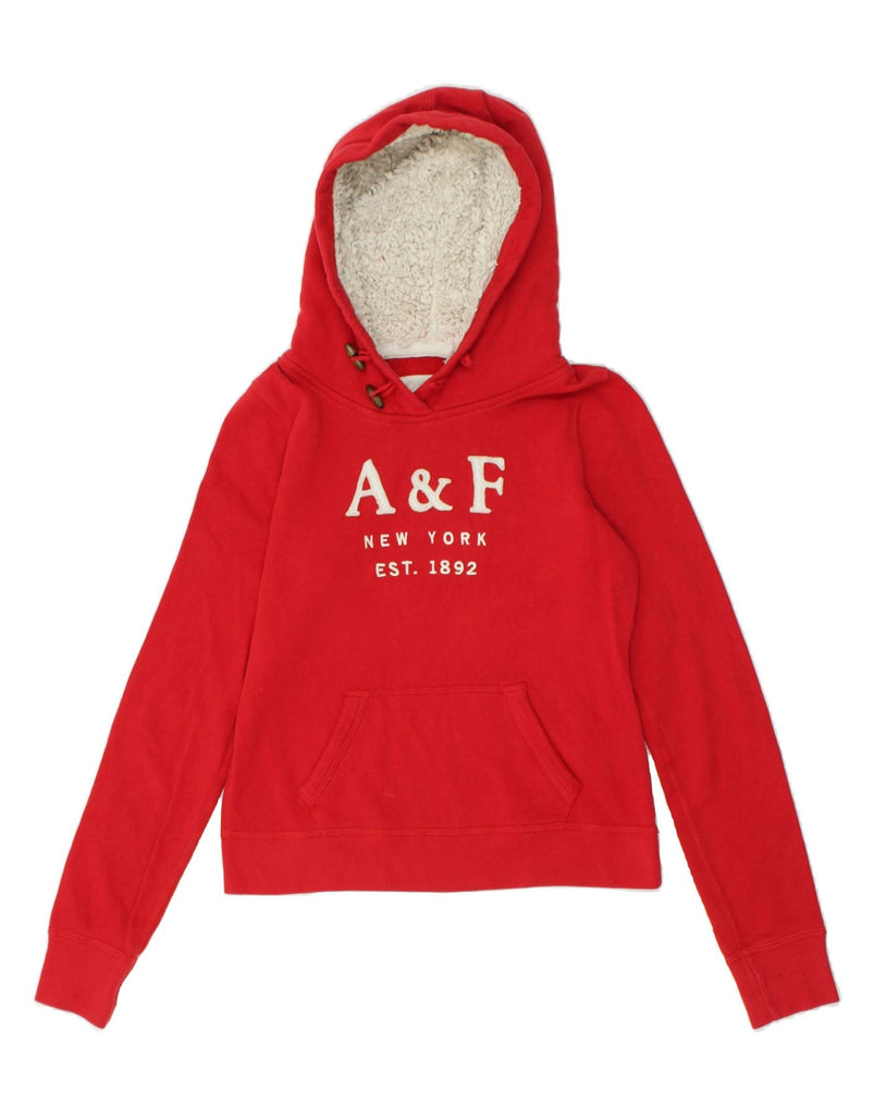 ABERCROMBIE & FITCH Womens Graphic Hoodie Jumper UK 12 Medium Red Cotton | Vintage Abercrombie & Fitch | Thrift | Second-Hand Abercrombie & Fitch | Used Clothing | Messina Hembry 