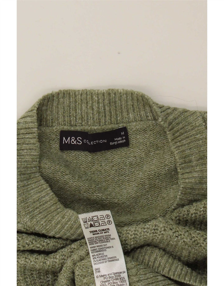 Marks & Spencer Womens Crew Neck Jumper Sweater UK 14 Medium Green Acrylic