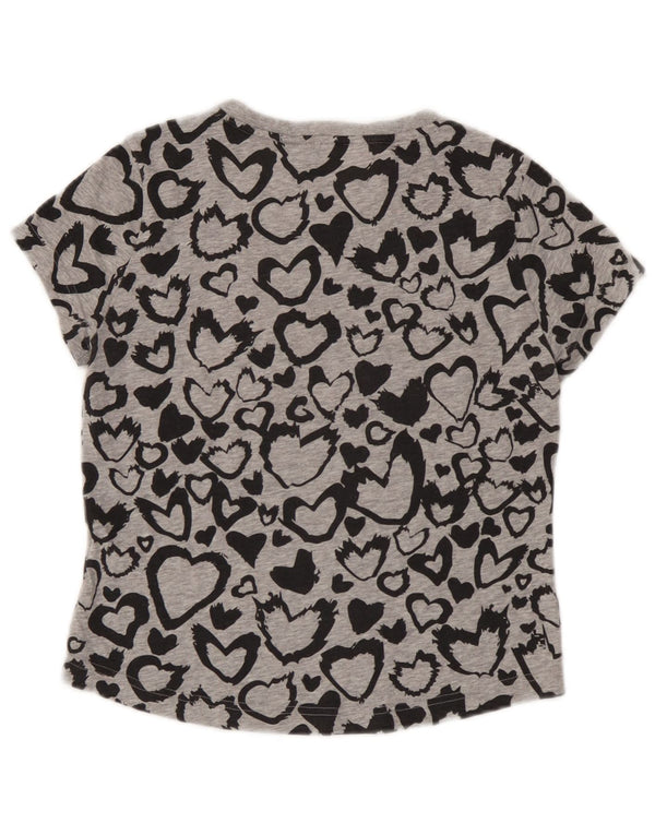 Adidas Girls Graphic T-Shirt Top 13-14 Years Grey Polyester Heart
