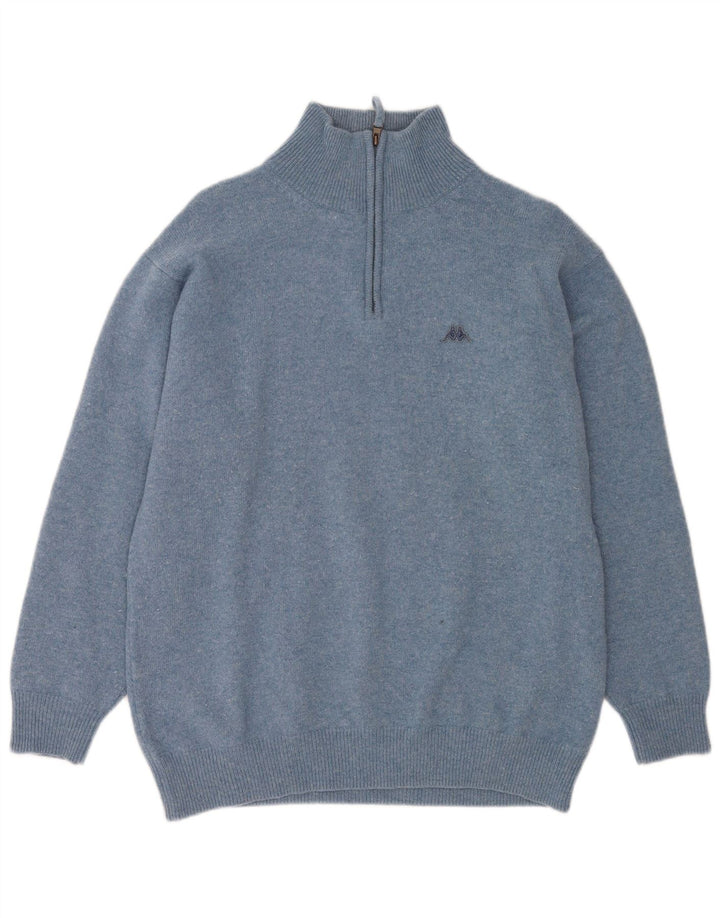 Kappa Mens Zip Neck Jumper Sweater 2XL Blue Flecked Virgin Wool