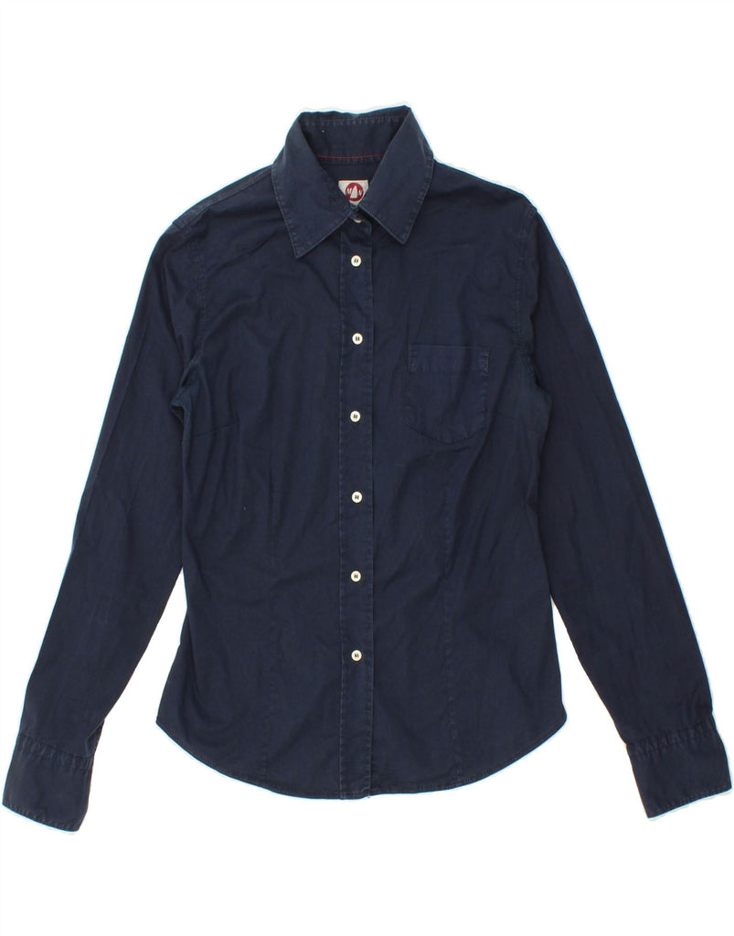 MURPHY & NYE Womens Chicago Ill Shirt UK 10 Small Navy Blue Cotton Vintage Murphy & Nye and Second-Hand Murphy & Nye from Messina Hembry 