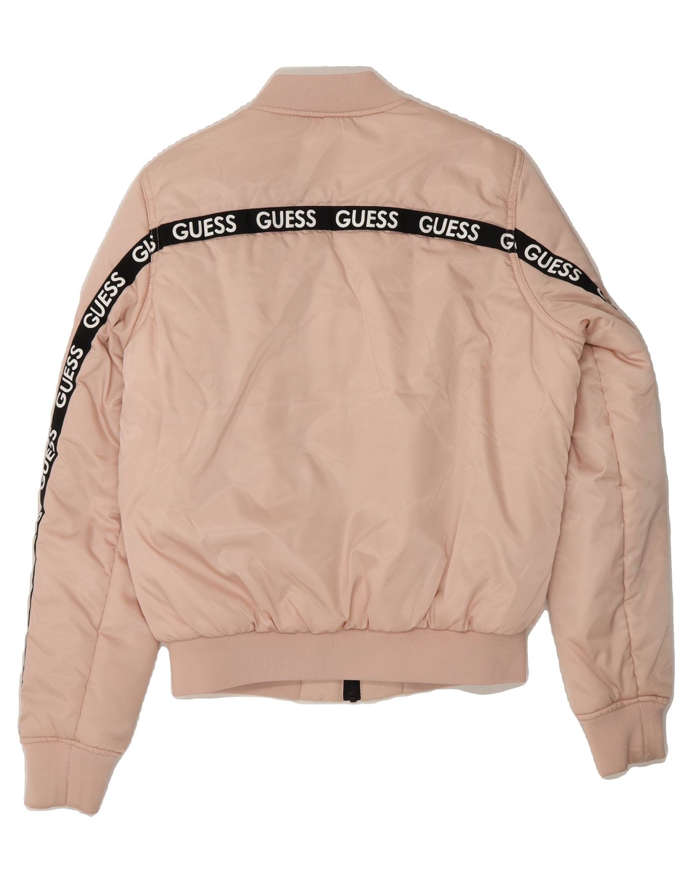 GUESS Womens Graphic Padded Bomber Jacket UK 14 Medium Pink