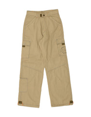 VINTAGE Girls Straight Cargo Trousers 11-12 Years W25 L27 Beige Cotton