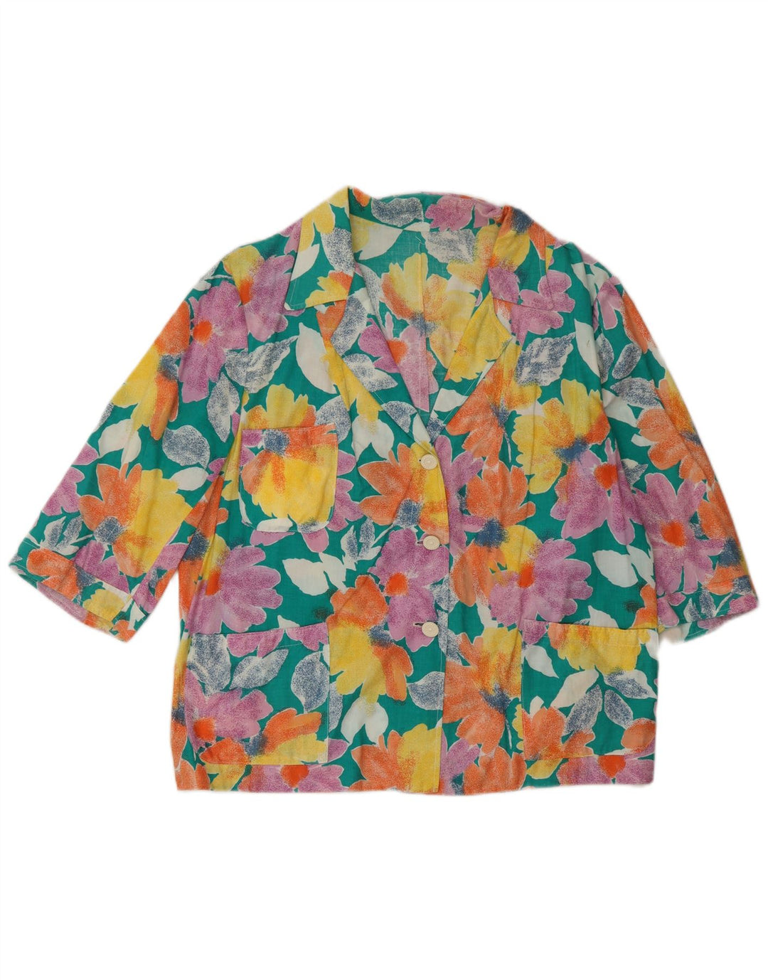 Vintage Womens 3 Button Blazer Jacket UK 16 Large Multicoloured Floral