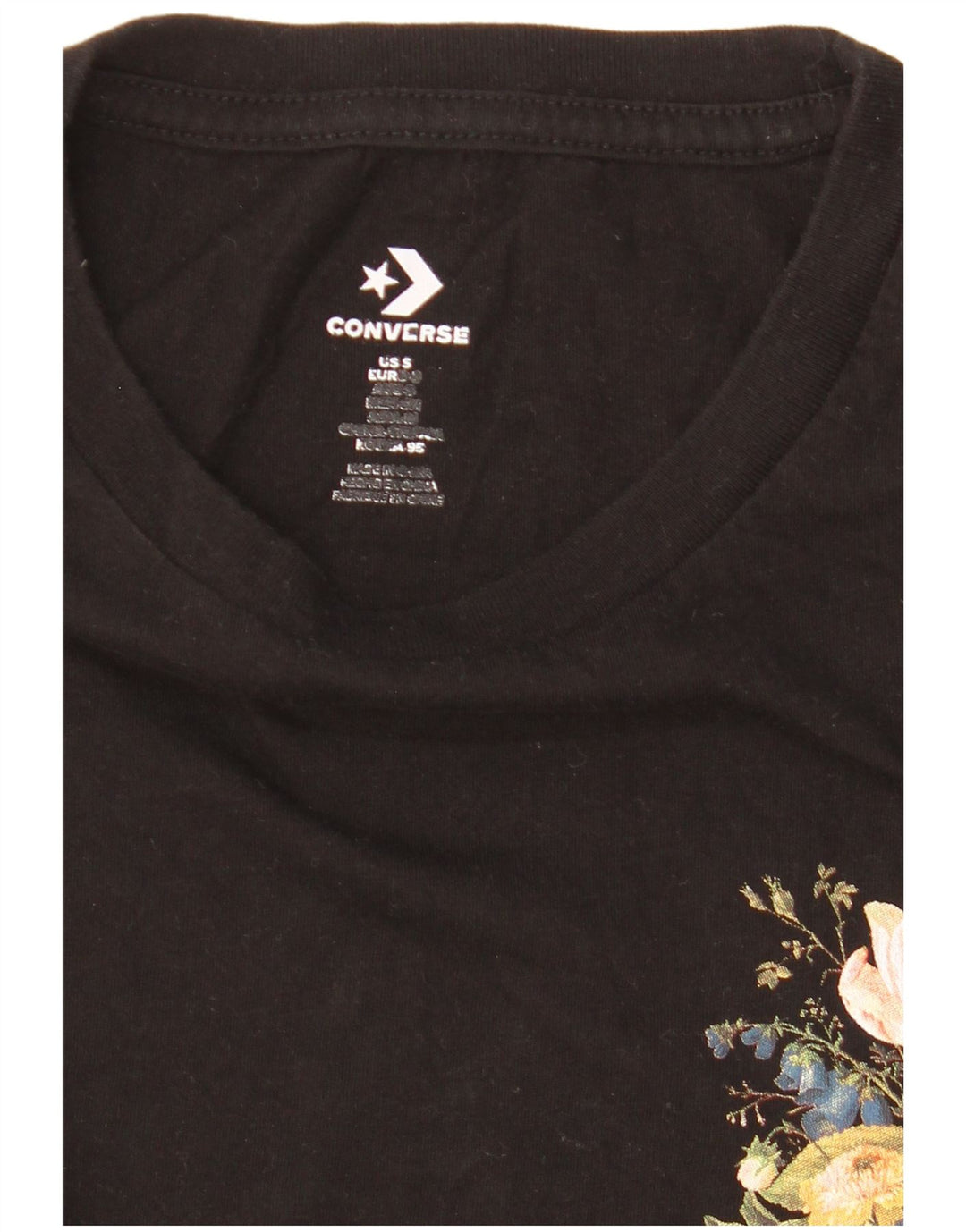 Converse Womens Oversized Graphic T-Shirt Top UK 10 Small Black Floral