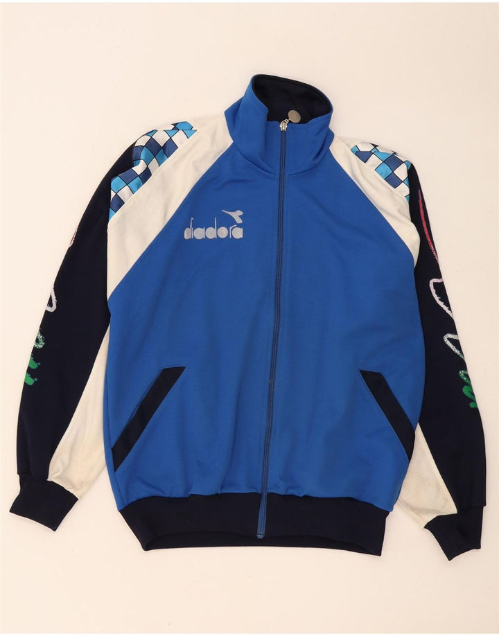 Diadora Mens Graphic Tracksuit Top Jacket Large Blue Colourblock Polyester