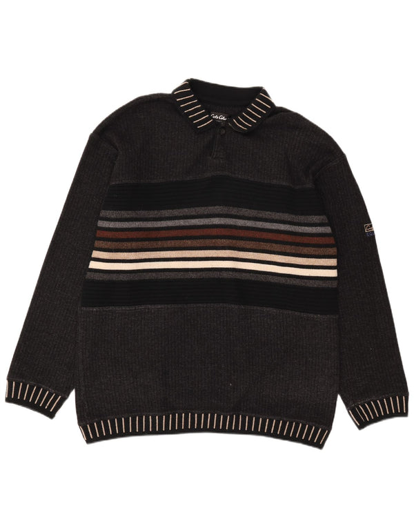 Carlo Colucci Mens Polo Neck Jumper Sweater XL Grey Striped Wool