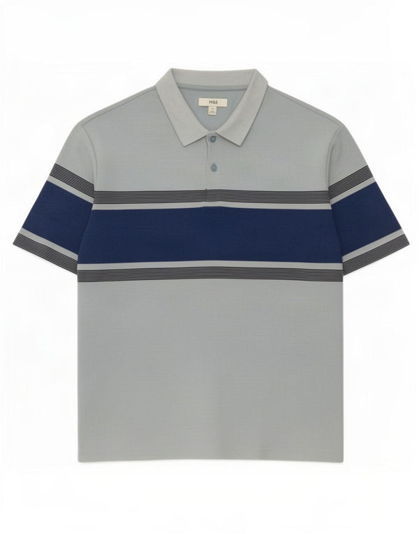Marks & Spencer Mens Polo Shirt 2XL Blue Colourblock Cotton